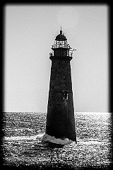 Backlit Minots Ledge Light in Massachusetts -BW